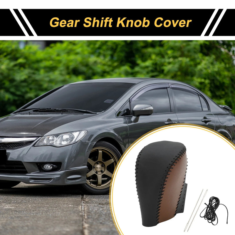 Honda Civic 2016-2021 Black Brown Faux Leather Gear Shift Knob Cover