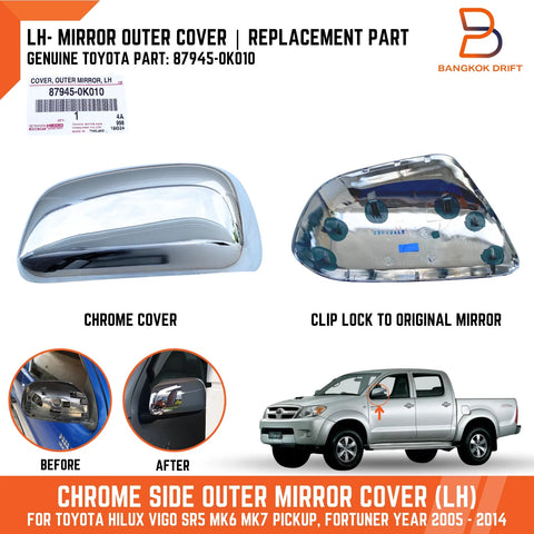 Toyota Hilux Ute Vigo Left Chrome Outer Mirror Cover (2005-2014)