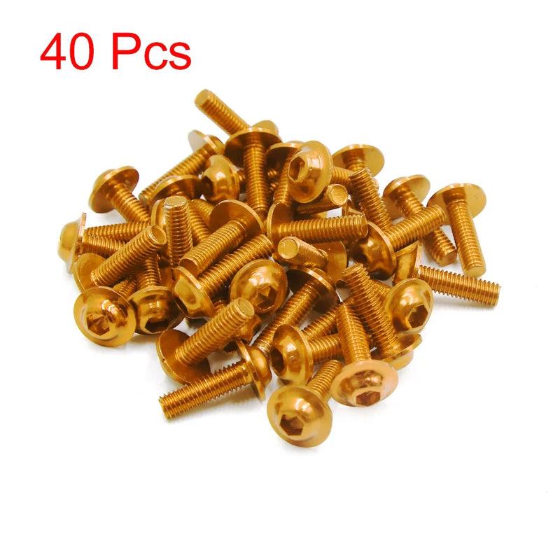Motorcycle Bolts 40pcs Goldtone Aluminum Alloy Hex Socket Head M6x20