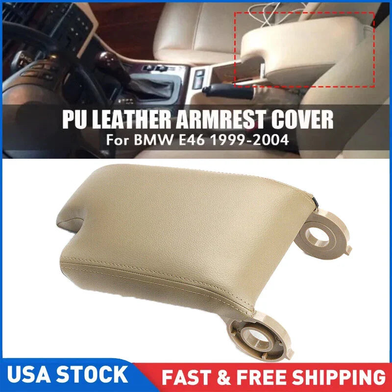 BMW E46 3 Series Beige PU Leather Armrest Console Lid Cover (1999-2004)