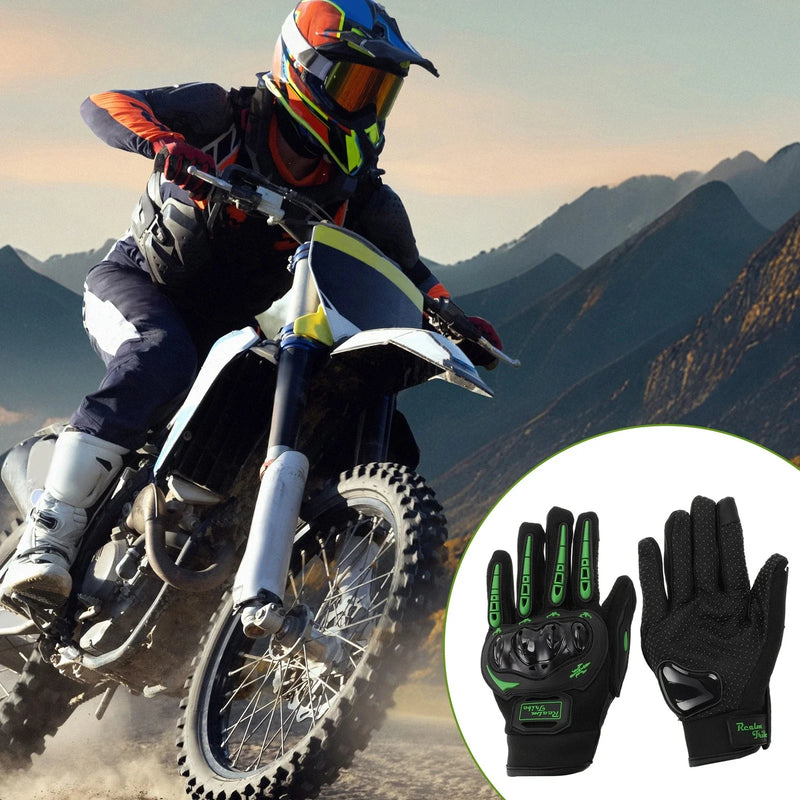 Motorbike Gloves Breathable Full Finger Nylon Outdoor Glove Green 1 Pair