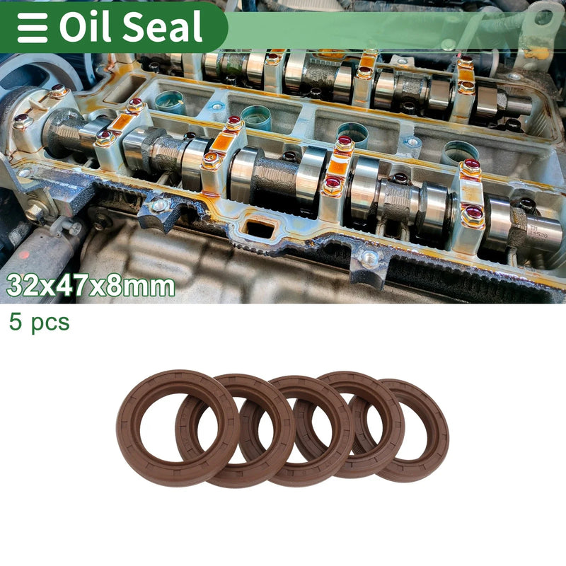 Make Model Oil Seal 32x47x8mm FKM Rubber High Pressure Brown 5 Pcs