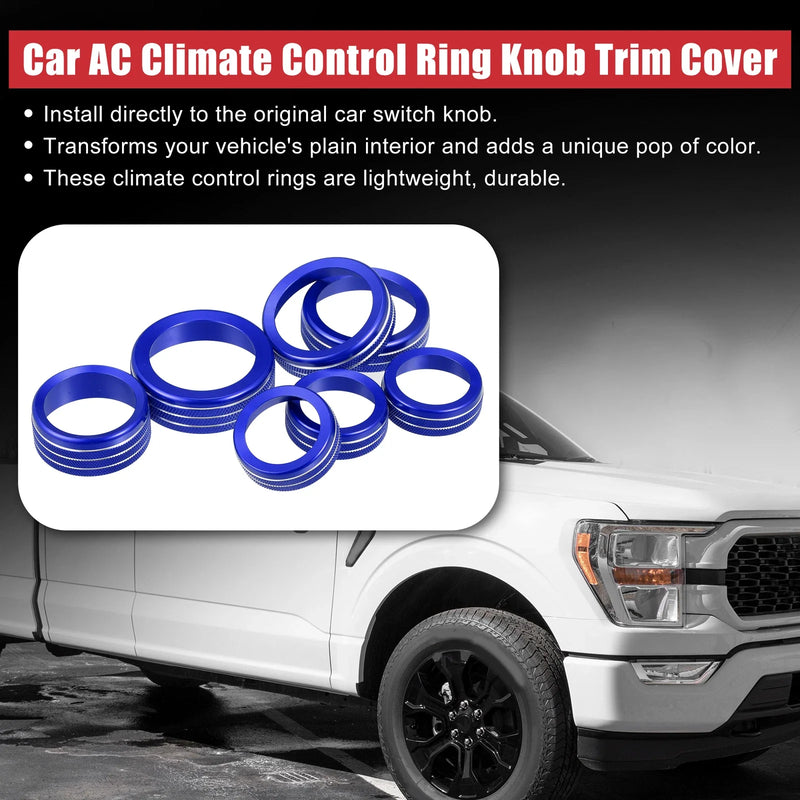 Ford F-150 7 x Blue AC Climate Control Ring Knob Trim Covers (2021-2022)