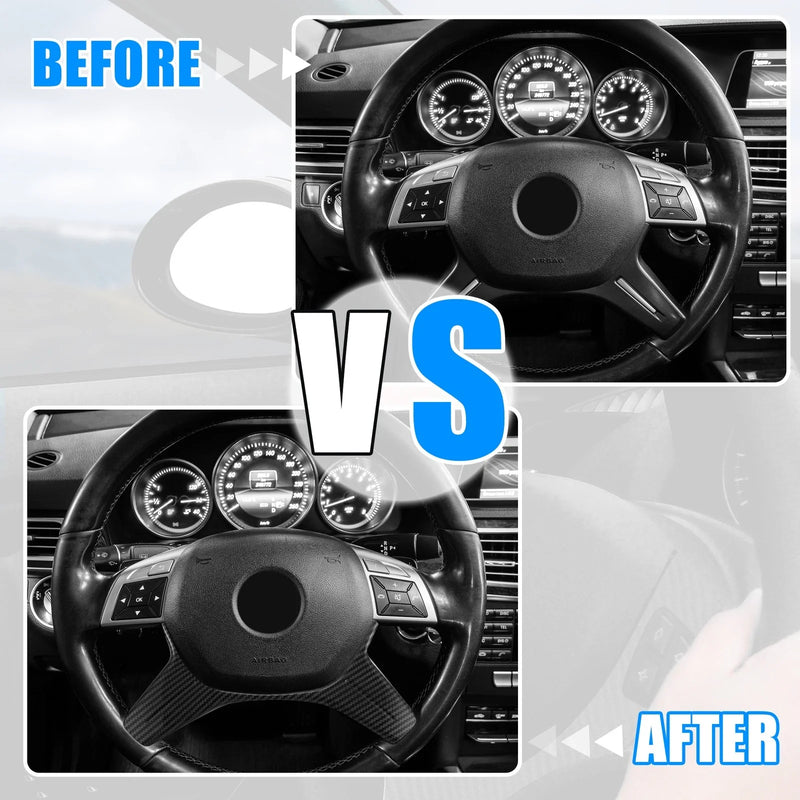Mercedes Benz Carbon Fiber Pattern Black Steering Wheel Cover Trim