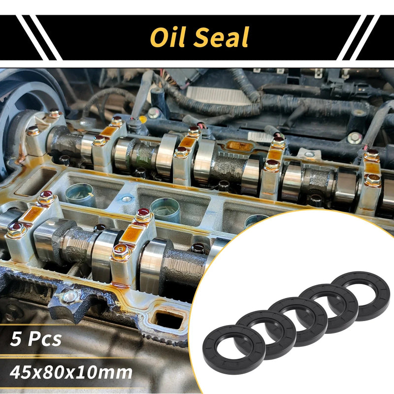 Oil Seal 45x80x10mm NBR Rubber Black 5 Pcs