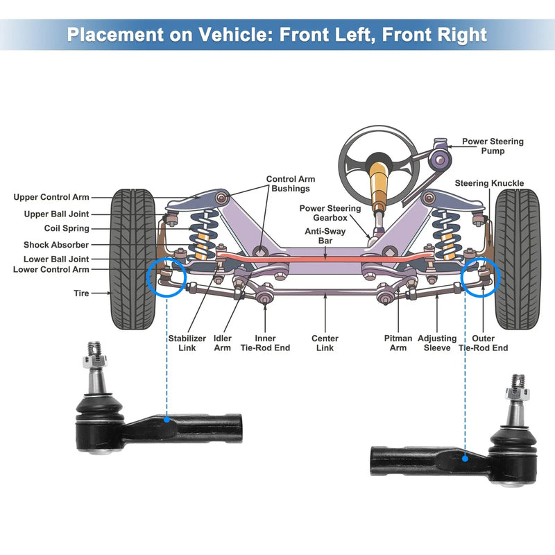 Chevrolet Equinox 2 x Front Outer Tie Rod End Links (2005-2009)