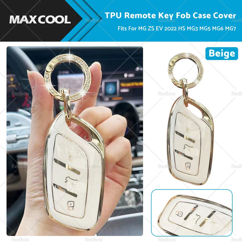 MG ZS EV, HS, MG3, MG5, MG6, MG7 Beige TPU Remote Key Case Cover (2022)