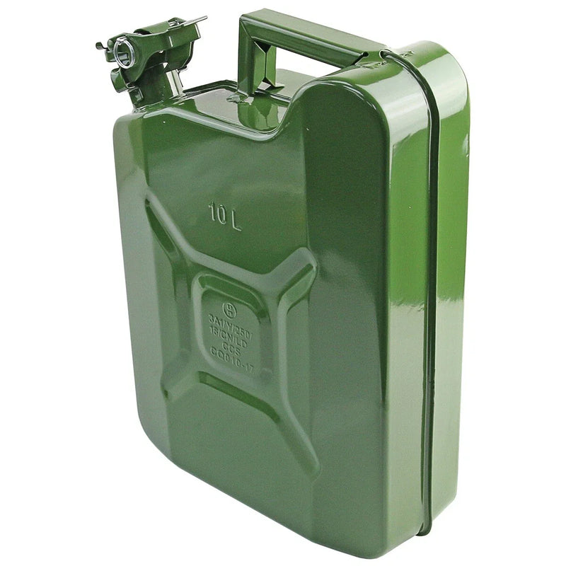 Fuel / Petrol 2.6 Gallon Green Steel Jerry Can w/Spout (No Year)