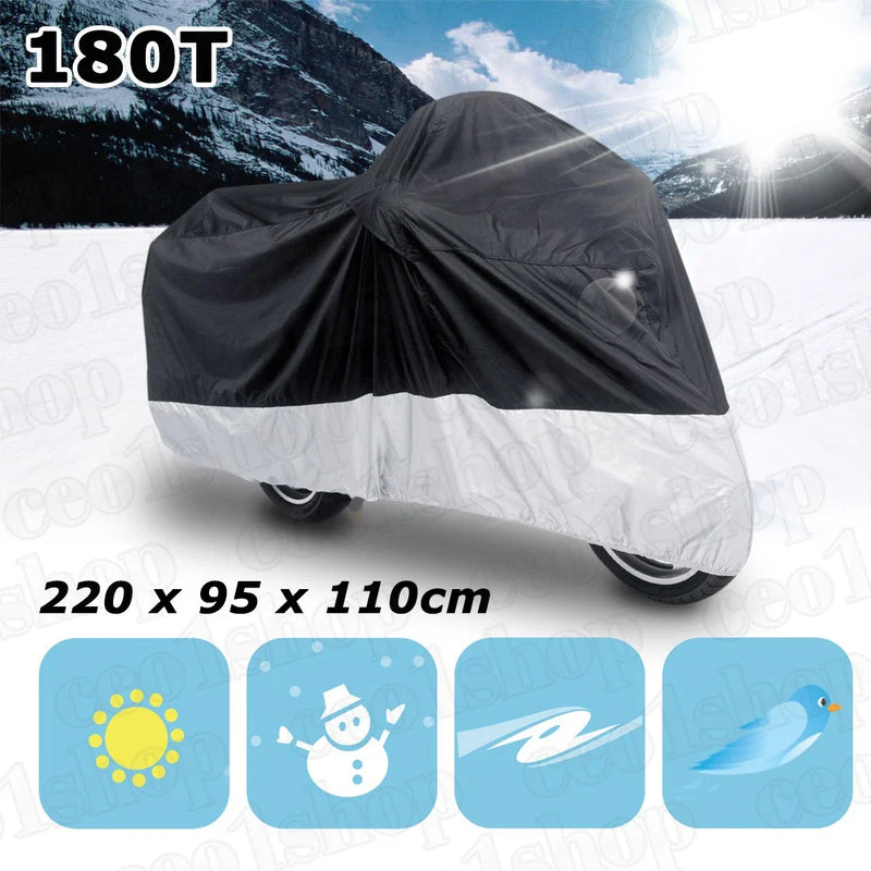 Honda / Suzuki / Kawasaki L / Black+Silver Outdoor Motorcycle Cover