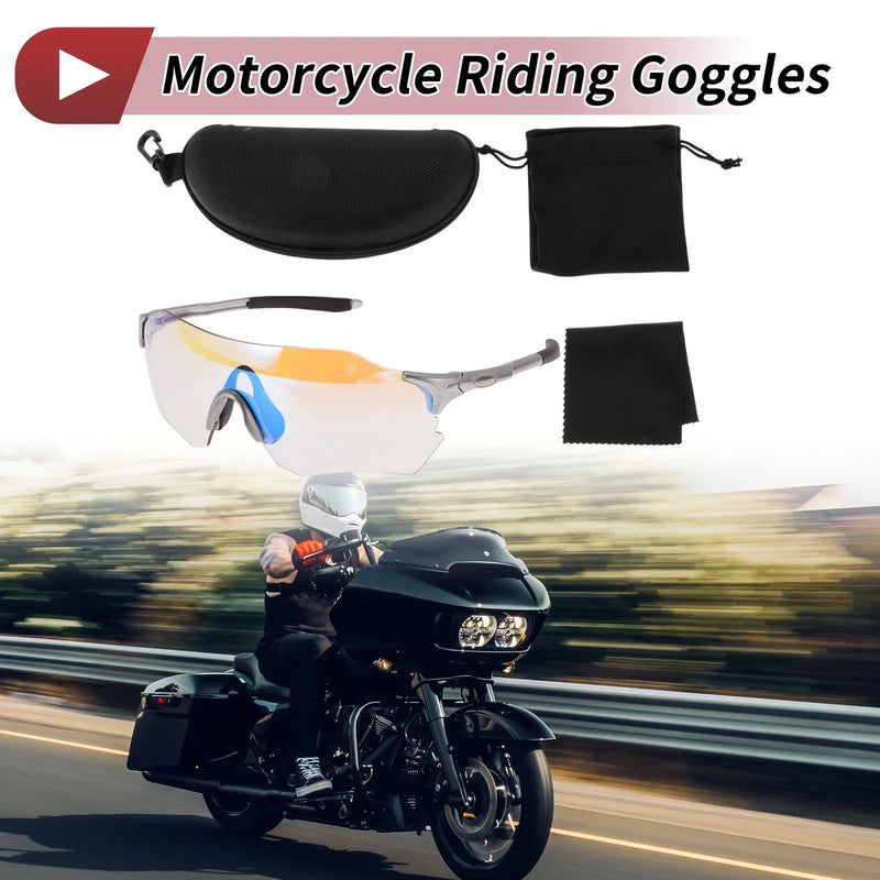 Motorcycle Motorcycle Riding Goggles Light Blue Lens Silver Tone Frame PC TPU