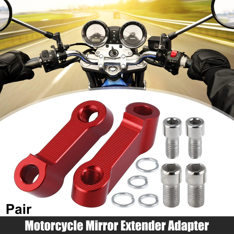 Honda Yamaha Pair 10mm 8mm Mirror Extender Adapter Red