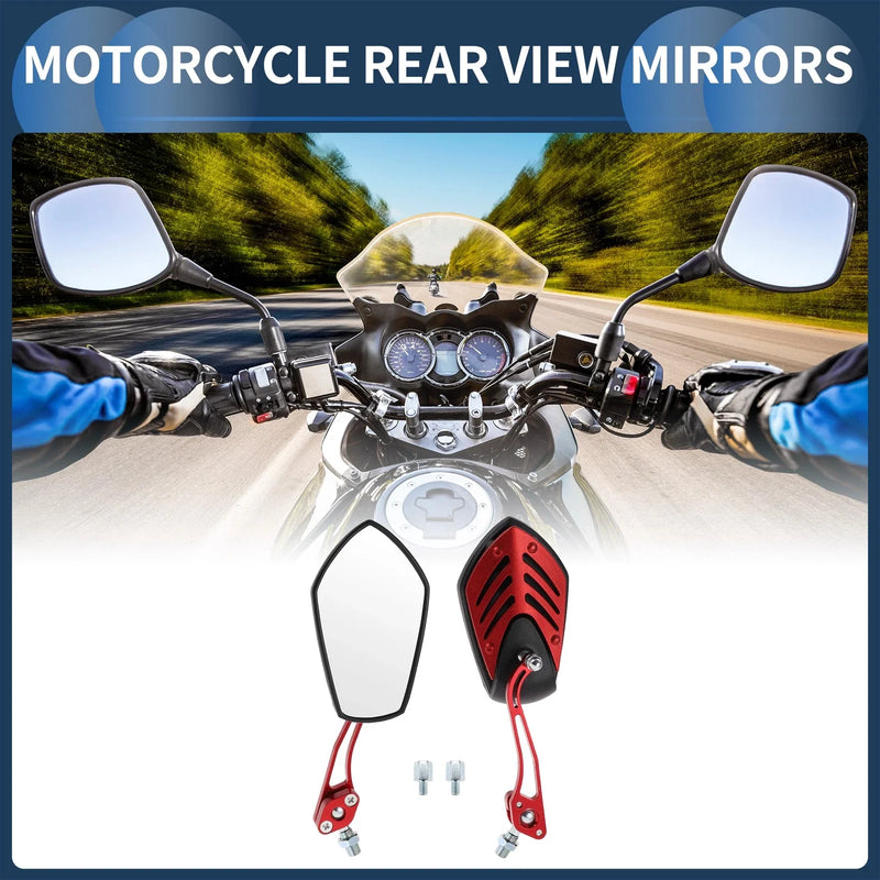 Motorcycle Aluminum Alloy Black Red M8/M10 Rear View Mirror Handlebar