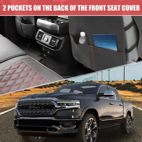 Dodge Ram 1500 (2009-2023) Black Red 5 Pcs Seat Covers Pad