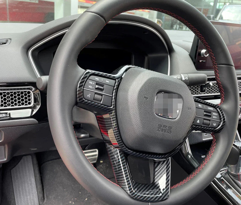 Honda Civic Sedan Steering Wheel Carbon Fiber Cover Trim (2022-2023)
