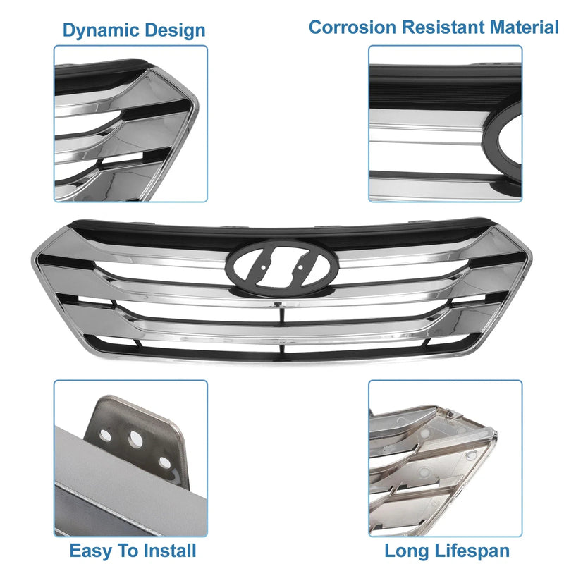 Hyundai Santa FE (2013) - Black Front Hood Bumper Grille