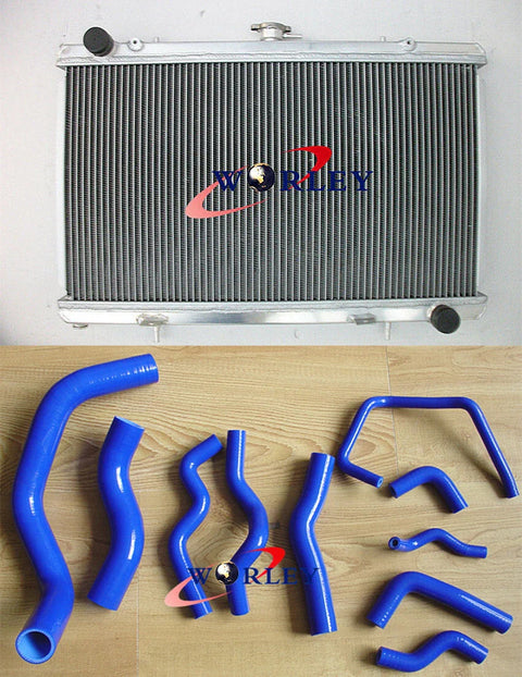 Nissan Silvia 180SX S13 52mm Aluminum Radiator & Blue Hose (89-94)