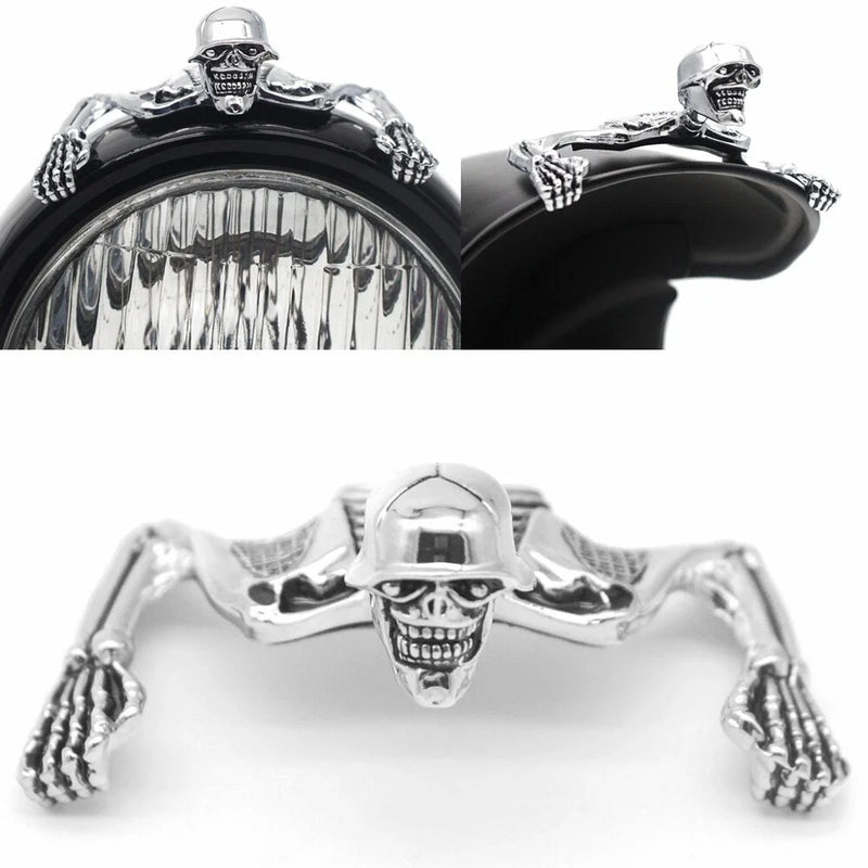 Harley Dyna Bobber Chrome Skull Headlight Visor