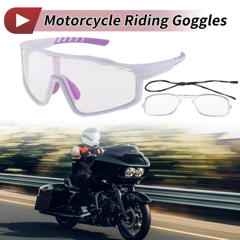 Motorcycle Riding Goggles Light Purple Lens White Purple Frame PC UV400