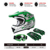 Green Flame Dirt Bike ATV Motocross Helmet + Goggles Gloves (Youth)