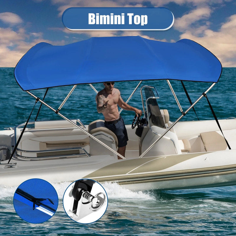 Boats 600D 4 Bow 8'L x 54'H x 67-72"W Bimini Top Stainless Deck Hinges Blue