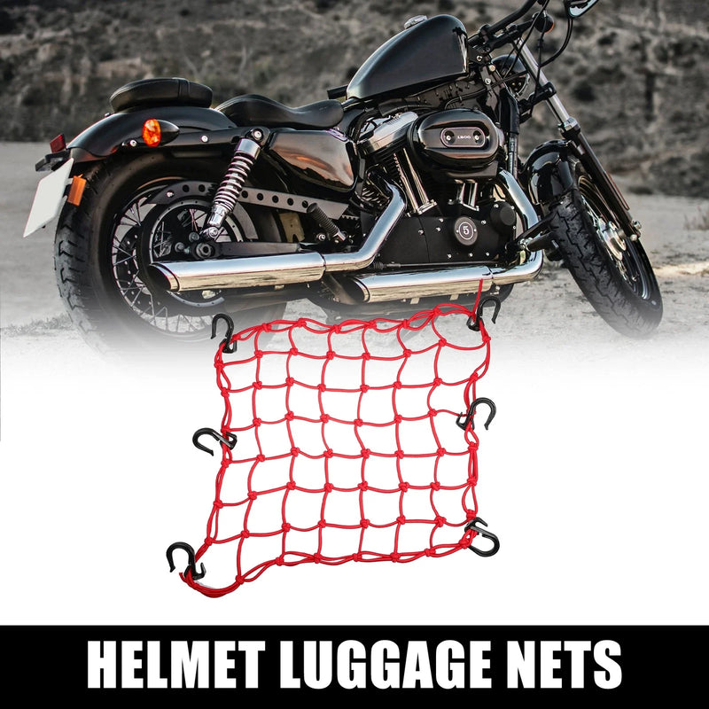 Bike 1 Pcs 40x40cm 49 Holes Motorcycle Luggage Net Bag with 6 Hooks Red