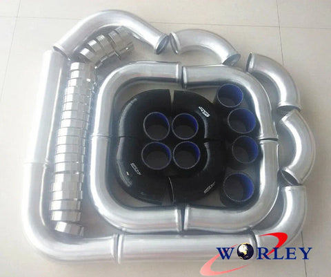 Car Aluminum Intercooler 450x230x52mm + 2.25" Piping + Blue Silicone Hose