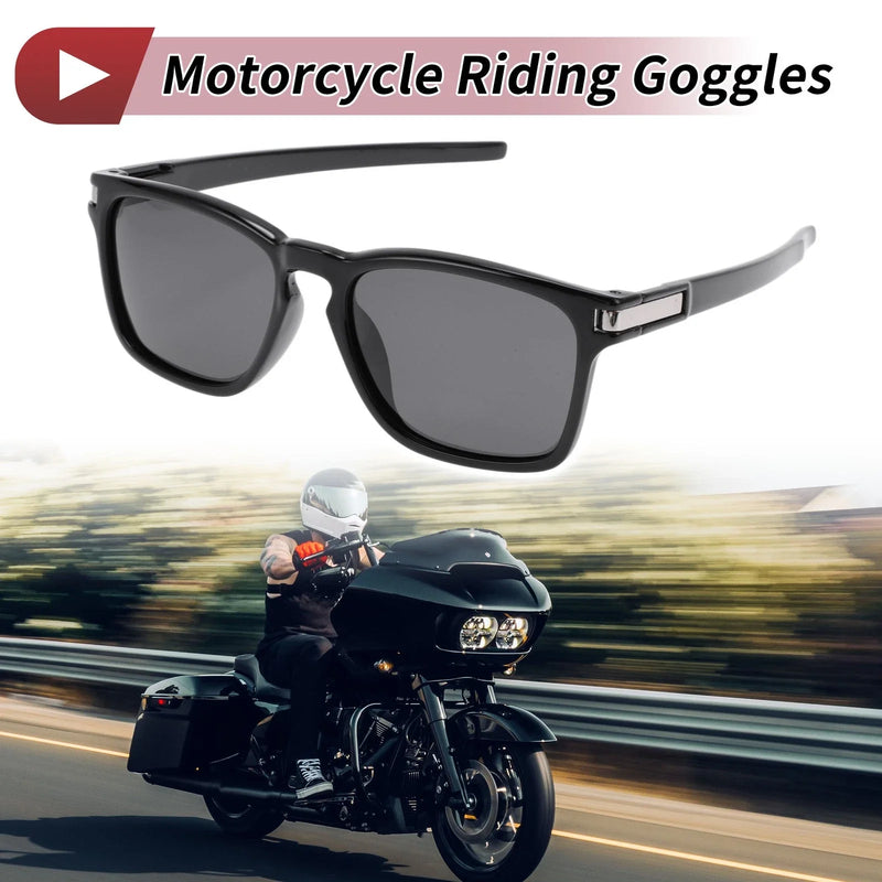 Motorcycle Riding Goggles Deep Gray Lens Gloss Black Frame PC UV400