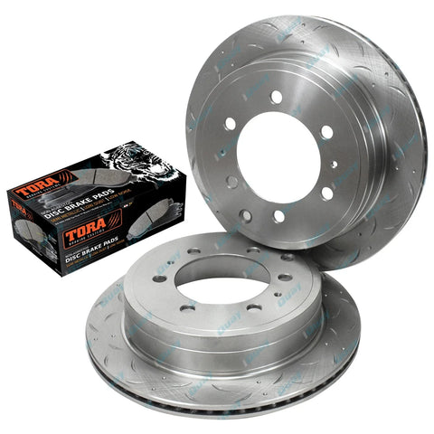 Toyota Prado 120 Series Rear Disc Rotors & Brake Pads Slotted Drilled (2002-2009)