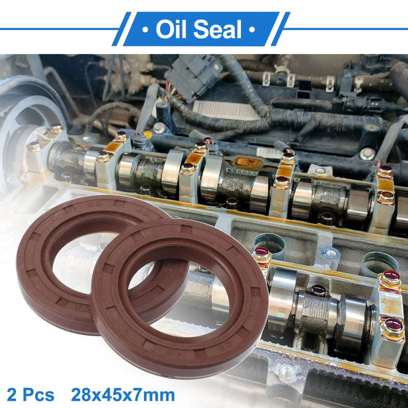 Oil Seal 28x45x7mm Rotary Shaft Seal FKM Rubber Brown 2 x Pcs
