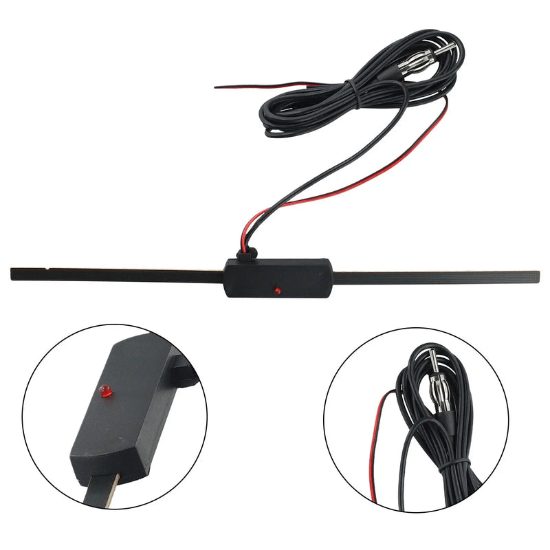 Windshield AM / FM Radio Antenna Signal Booster W/ 7-ft Cables