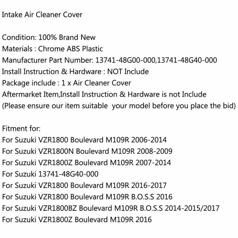 Suzuki Boulevard M109 M109R Intruder Air Filter Cover (2006-2023)