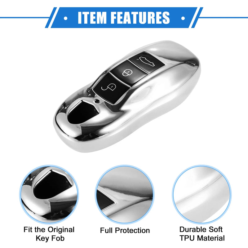 Porsche Macan (2014-2022) Silver Tone 3-Button TPU Car Remote Key Fob Cover