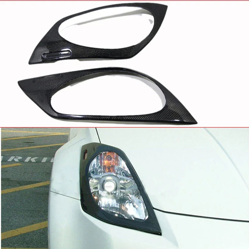 Nissan 350Z Carbon Fiber Front Bumper Headlight Cover Trim (2003-2006)