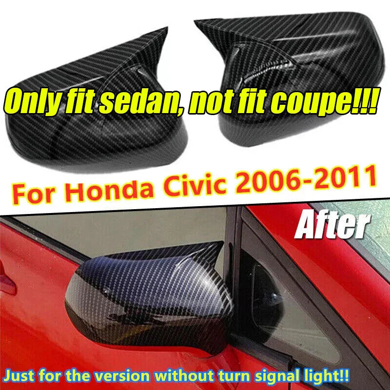 Honda Civic 2 x Carbon Fiber Car Door Wing Mirror Cover Cap (2006–2011)