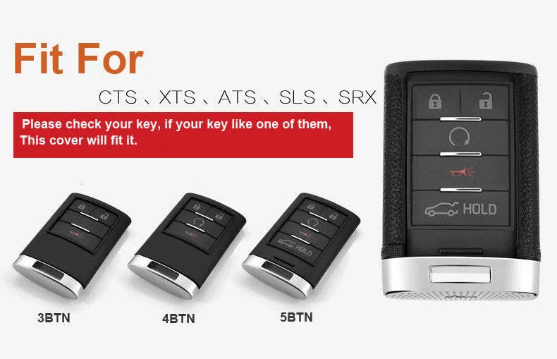 CADILLAC SRX XTS CTS NO Key Black Leather Remote Key Case Cover Fit