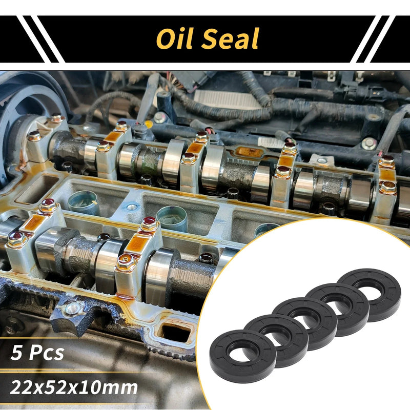 Oil Seal 5 Pcs Seal Ring Rotary Shaft Seal NBR Rubber 22x52x10mm Black