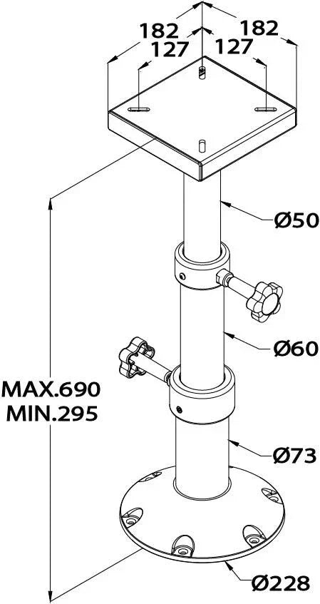Boat / Marine / Caravan / RV Adjustable Table Pedestal 290-690mm