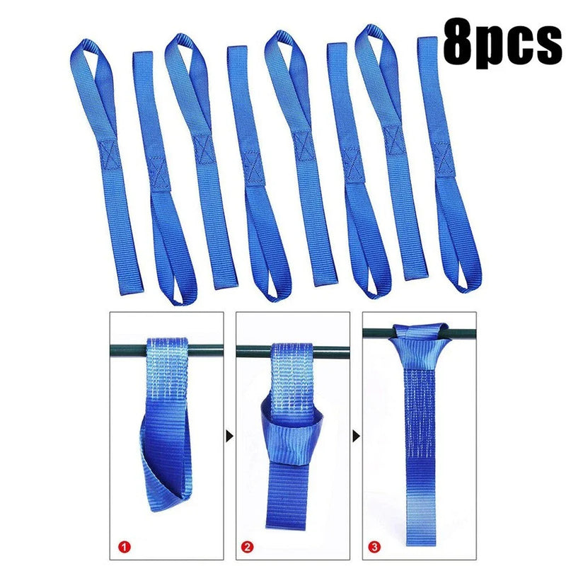 Motorcycle 8pcs Bandage Blue Soft Loop Ratchet Strap Tie Down Straps