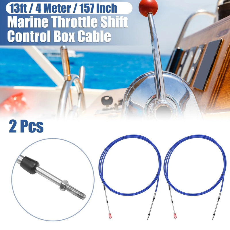 2pcs 13ft Marine Throttle Shift Control Box Cable with Clevis Blue