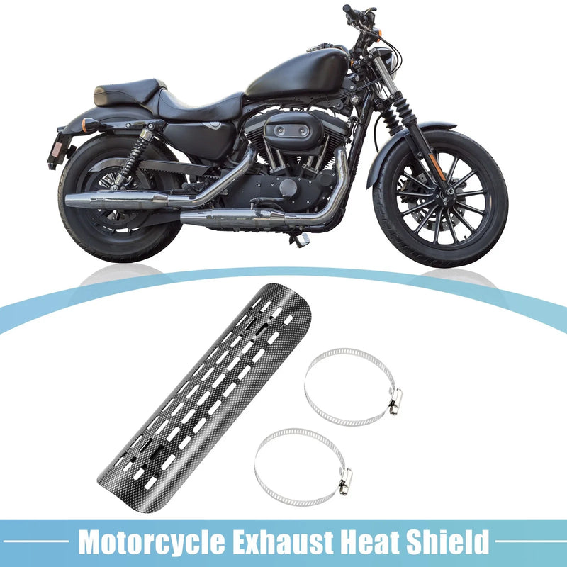 Motorcycle Set Exhaust Heat Shield Muffler Cover Carbon Fiber Pattern Black