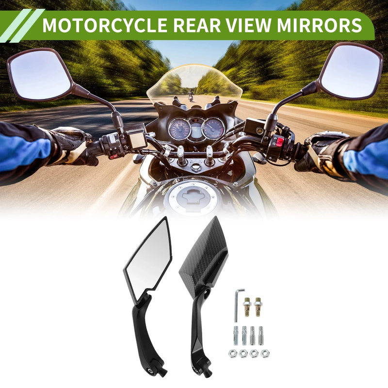 M8 / M10 2 x Rear View Mirrors Prismatic Carbon Fiber Pattern Black