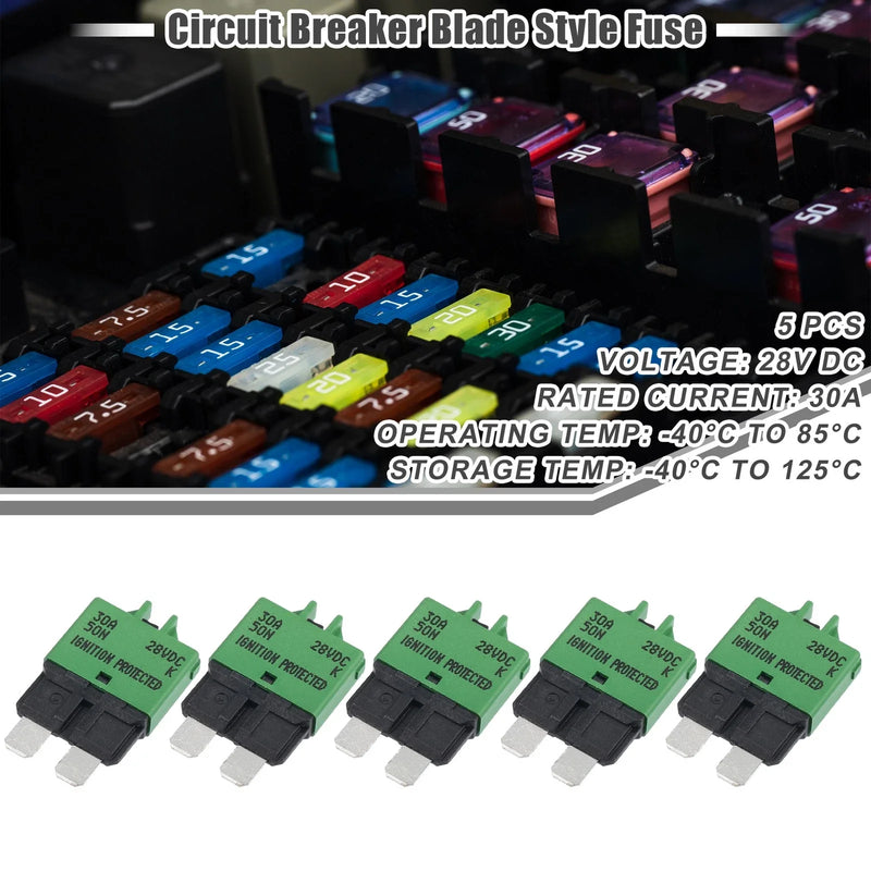 Car Marine RV 5 x Circuit Breaker Blade Style Fuse 30A Resettable