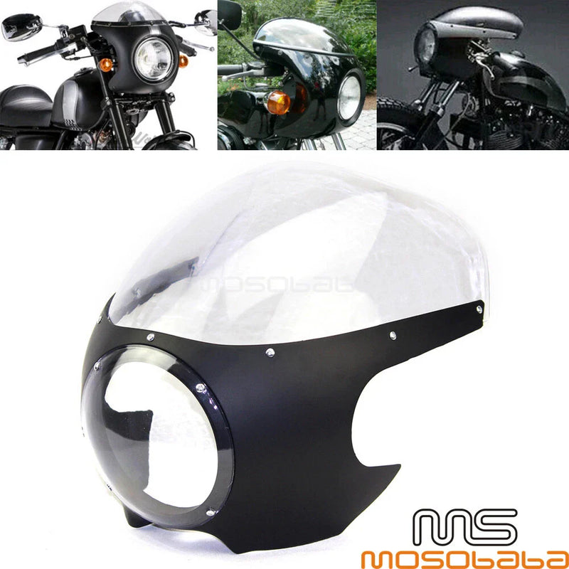 Harley Suzuki Kawasaki Honda 5 3/4" Retro Headlight Fairing w/Windshield