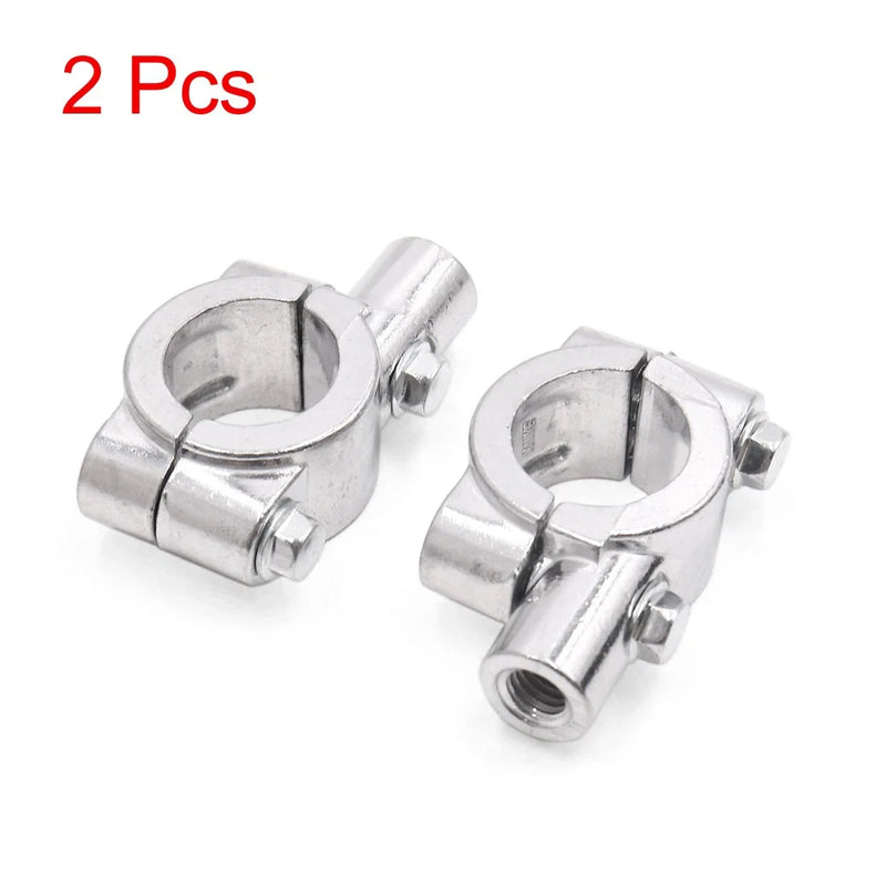 2 x 8mm 7/8" Motorcycle Handlebar Rearview Mirror Holder Adaptor Silver Tone