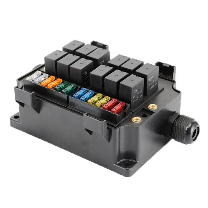 Car Truck 12V 12-Way Fuse Relay Box w/ 5-Pin 40A Relays & Fuses