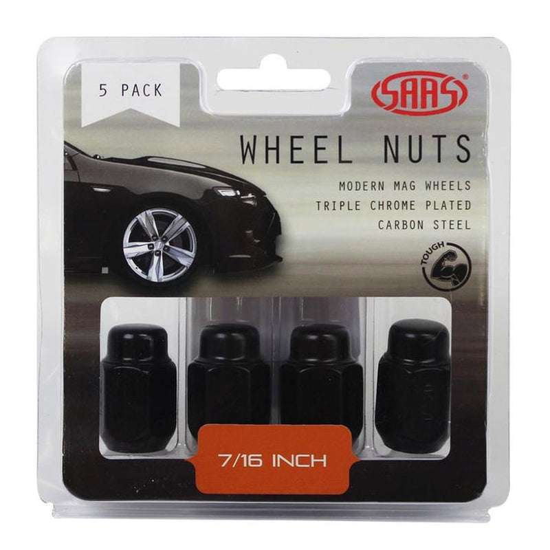 Saas Wheel Nuts Acorn Taper 7/16 Black 35mm (5 Pack)