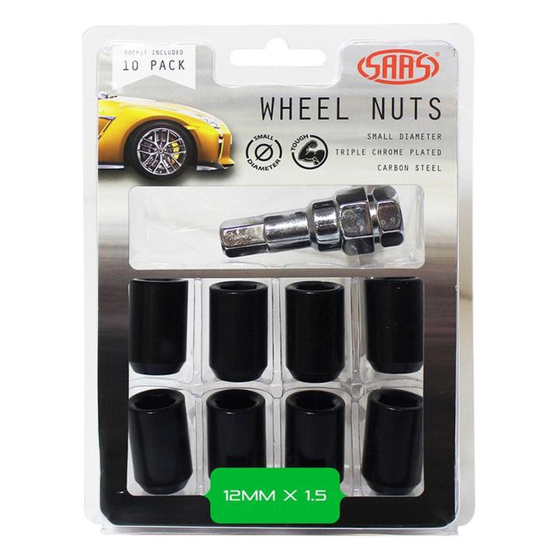 Saas Wheel Nuts S/D Internal Hex M12x1.50 (Inc Key) Black