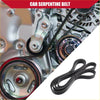 Black rubber serpentine belt for toyota avalon 2005-2008 showing back side of the belt with grooves visible