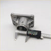 Silver metallic industrial mounting bracket with rectangular flange and bore measured by caliper for toyota hilux2wd shift gear box lever housing