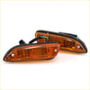 A pair of amber rectangular led side marker lights with black plastic housing and wiring for nissan datsun bluebird-u 510